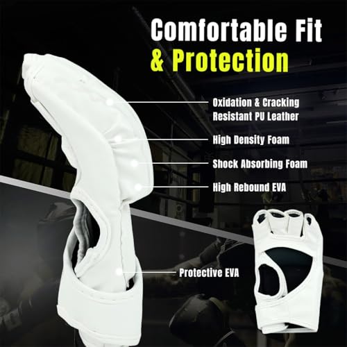 Optifit® Boxing Gloves for Adult PU MMA with Wrist Wrap Fingerless EVA Foam Insert Sport for Muay Thai and Sparring Sessions 2 PCS Optifit® Boxing Gloves for Adult PU MMA with Wrist Wrap Fingerless EVA Foam Insert Sport for Muay Thai and Sparring Sessions 2 PCS